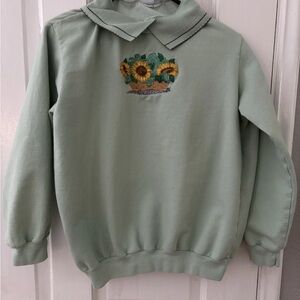 Haband Mint Green Crewneck Sweater with Sunflower Embroidery